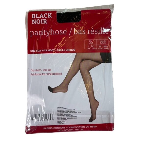 Set 2 Womens Pantyhose Day Sheer Black u Noir Reinforced Toe S M L Transparent - Picture 2 of 5